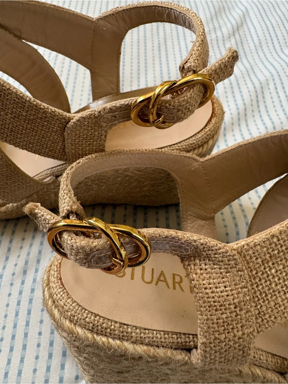 Stuart Weitzman Beige Woven Espadrille Sandals, size 8.5.